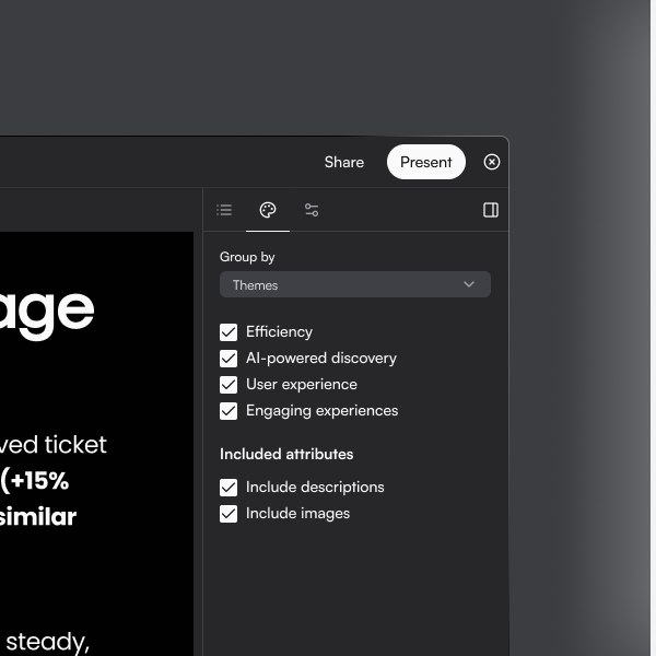 Korl's AI presentation editor allows you to add to, adjust, or reorganize slides with highly efficient levers so your content tells exactly the story you want